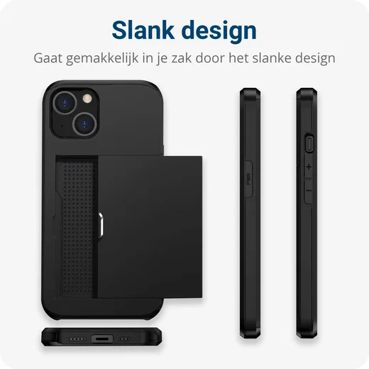 Apple iPhone 15 Plus Hoesje met Slider Kaarthouder Back Cover Zwart afbeelding 12