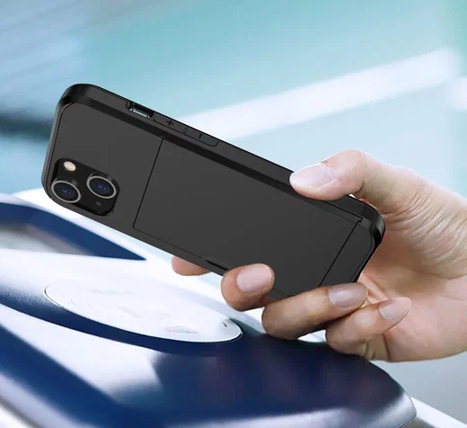 Apple iPhone 15 Plus Hoesje met Slider Kaarthouder Back Cover Zwart afbeelding 18