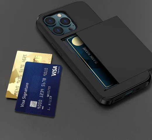 Apple iPhone 15 Pro Max Hoesje met Slider Kaarthouder Back Cover Zwart afbeelding 20
