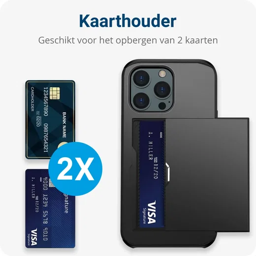 Apple iPhone 15 Pro Max Hoesje met Slider Kaarthouder Back Cover Zwart afbeelding 4