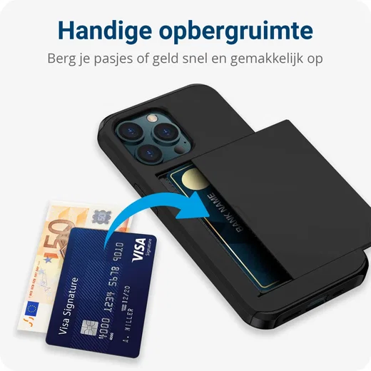Apple iPhone 15 Pro Max Hoesje met Slider Kaarthouder Back Cover Zwart afbeelding 8