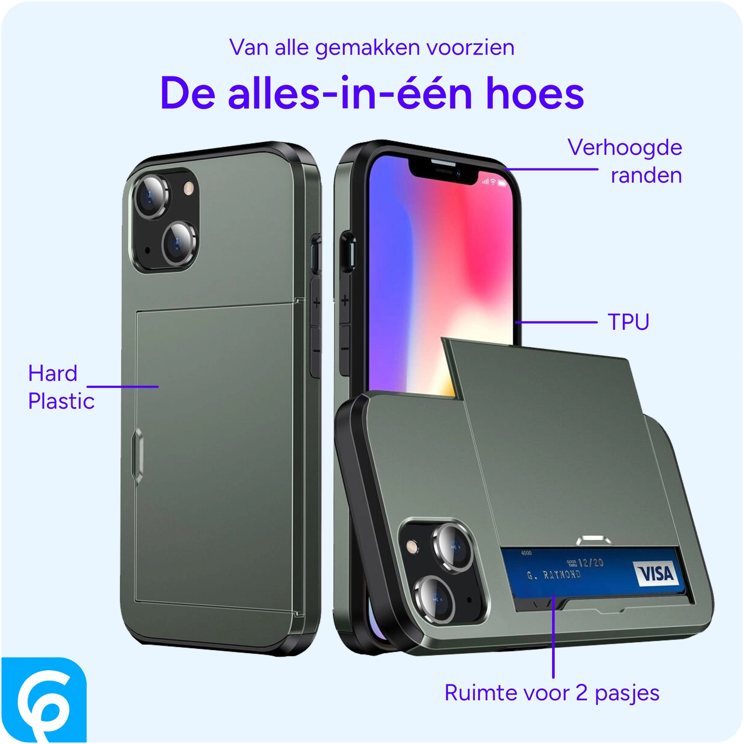 Apple iPhone 15 Hoesje met Slider Kaarthouder Back Cover Groen afbeelding 6