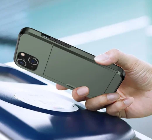 Apple iPhone 15 Hoesje met Slider Kaarthouder Back Cover Groen afbeelding 16