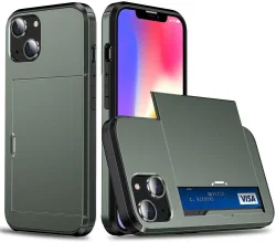 Apple iPhone 15 Plus Hoesje met Slider Kaarthouder Back Cover Groen afbeelding