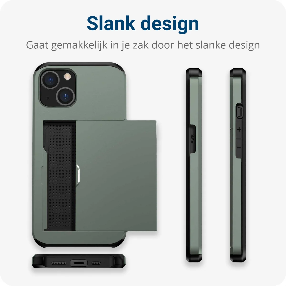 Apple iPhone 15 Plus Hoesje met Slider Kaarthouder Back Cover Groen afbeelding 12