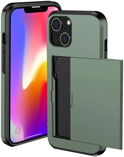 Apple iPhone 15 Plus Hoesje met Slider Kaarthouder Back Cover Groen afbeelding 2