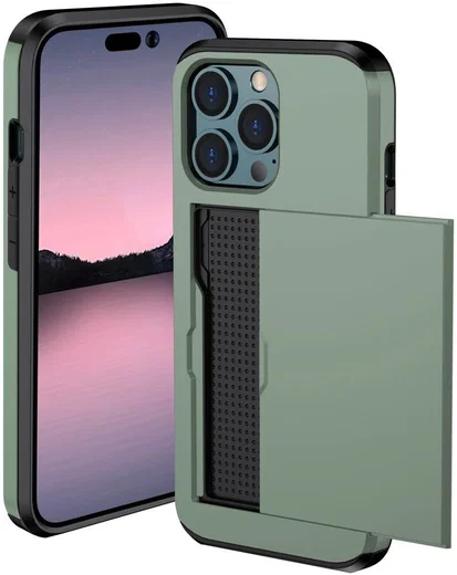 Apple iPhone 15 Pro Hoesje met Slider Kaarthouder Back Cover Groen afbeelding 2