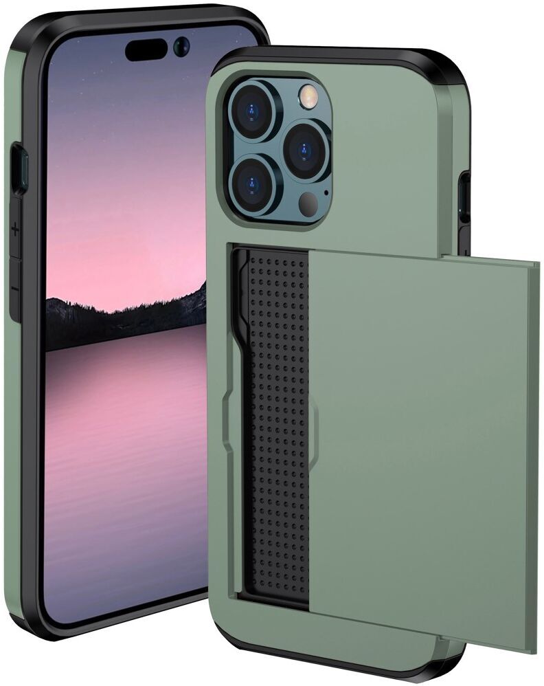 Apple iPhone 15 Pro Max Hoesje met Slider Kaarthouder Back Cover Groen afbeelding 2