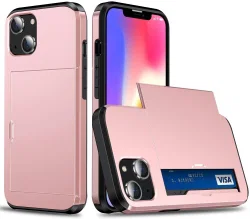 Apple iPhone 15 Hoesje met Slider Kaarthouder Back Cover Roze afbeelding
