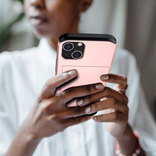 Apple iPhone 15 Hoesje met Slider Kaarthouder Back Cover Roze afbeelding 19