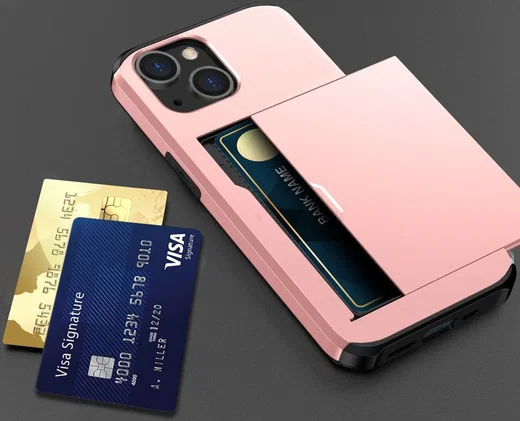 Apple iPhone 15 Hoesje met Slider Kaarthouder Back Cover Roze afbeelding 20