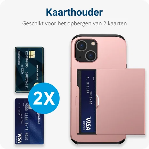 Apple iPhone 15 Hoesje met Slider Kaarthouder Back Cover Roze afbeelding 6