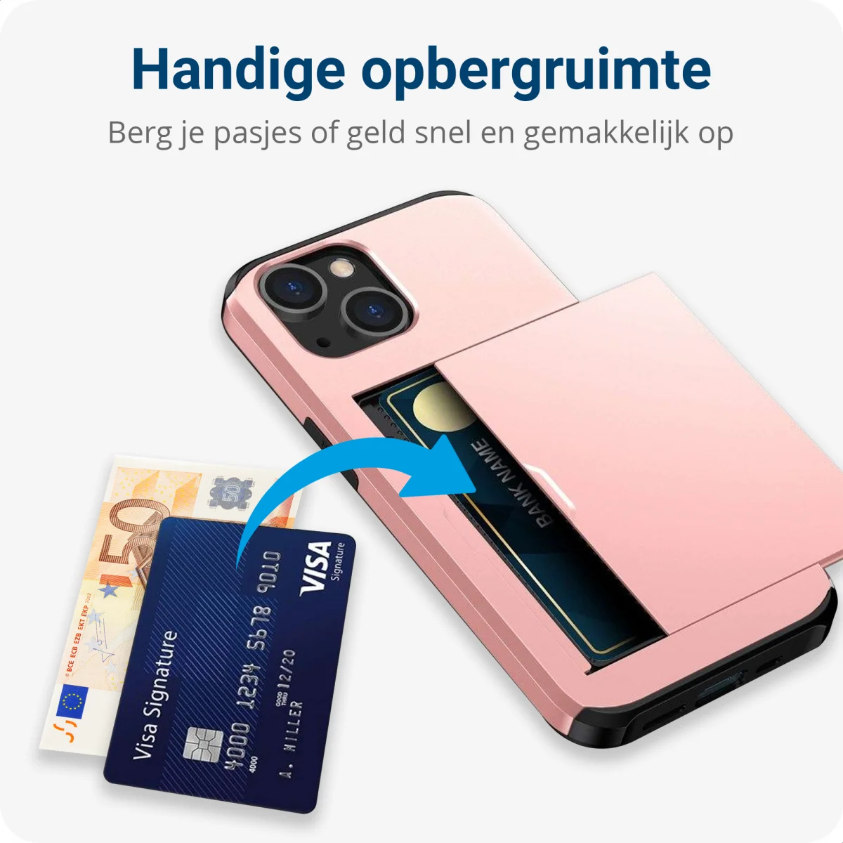 Apple iPhone 15 Hoesje met Slider Kaarthouder Back Cover Roze afbeelding 10