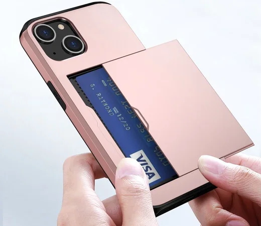 Apple iPhone 15 Hoesje met Slider Kaarthouder Back Cover Roze afbeelding 17