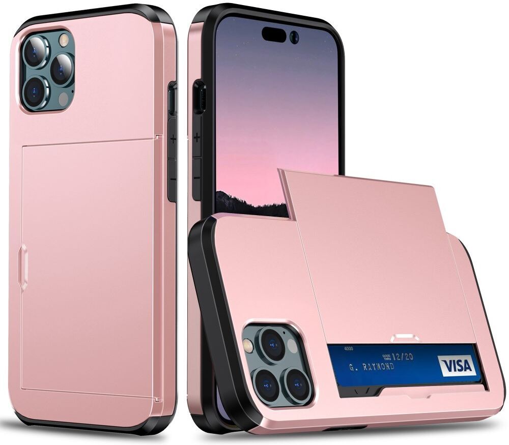 Apple iPhone 15 Pro Hoesje met Slider Kaarthouder Back Cover Roze afbeelding 1