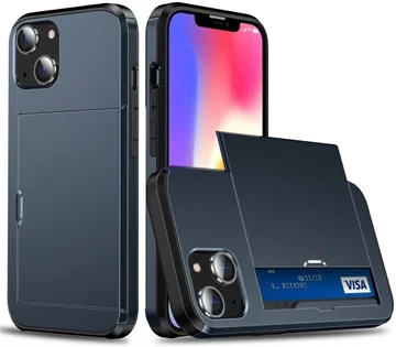 Apple iPhone 15 Hoesje met Slider Kaarthouder Back Cover Blauw