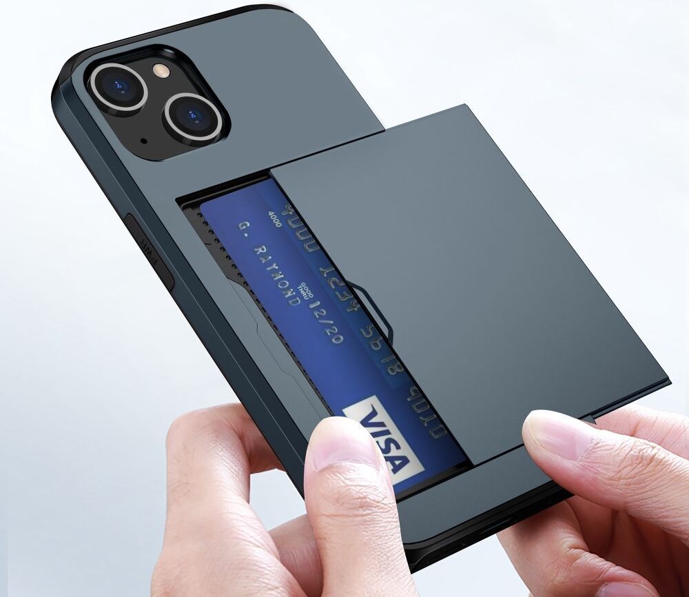 Apple iPhone 15 Hoesje met Slider Kaarthouder Back Cover Blauw afbeelding 16