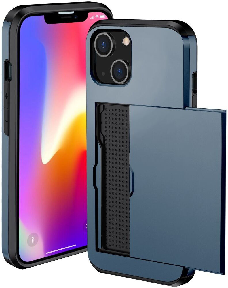Apple iPhone 15 Plus Hoesje met Slider Kaarthouder Back Cover Blauw afbeelding 2