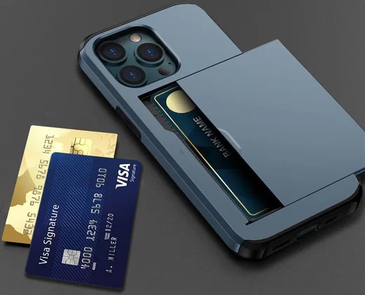 Apple iPhone 15 Pro Hoesje met Slider Kaarthouder Back Cover Blauw afbeelding 20