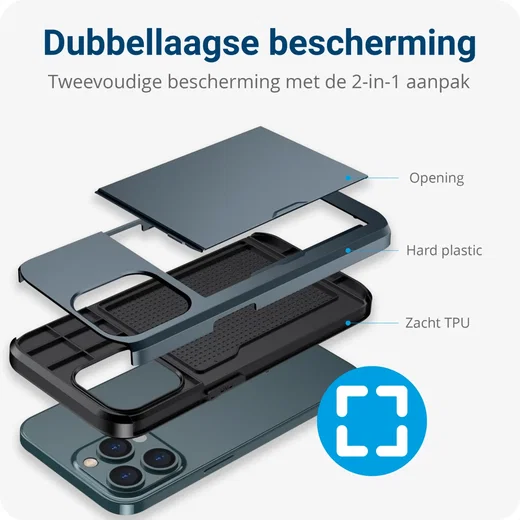 Apple iPhone 15 Pro Hoesje met Slider Kaarthouder Back Cover Blauw afbeelding 7