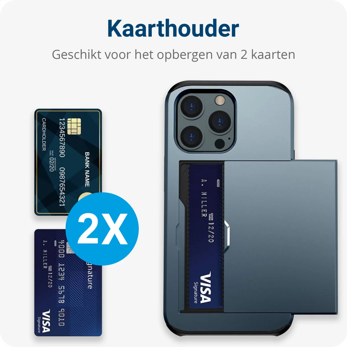 Apple iPhone 15 Pro Max Hoesje met Slider Kaarthouder Back Cover Blauw afbeelding 6