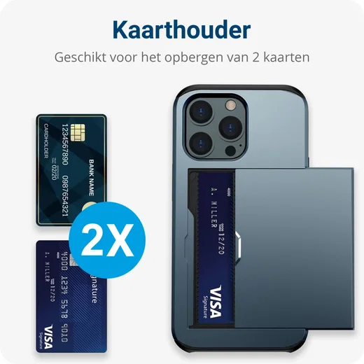 Apple iPhone 15 Pro Max Hoesje met Slider Kaarthouder Back Cover Blauw afbeelding 6
