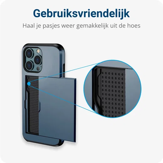 Apple iPhone 15 Pro Max Hoesje met Slider Kaarthouder Back Cover Blauw afbeelding 14