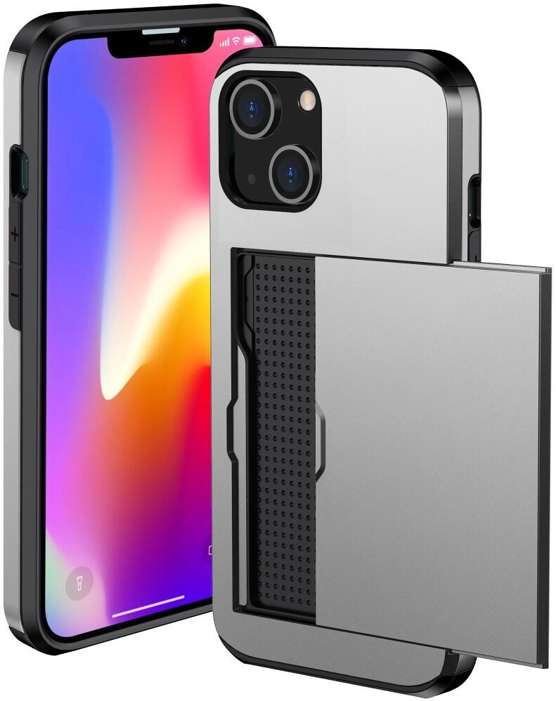 Apple iPhone 15 Plus Hoesje met Slider Kaarthouder Back Cover Grijs afbeelding 2