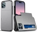 Apple iPhone 15 Pro Hoesje met Slider Kaarthouder Back Cover Grijs
