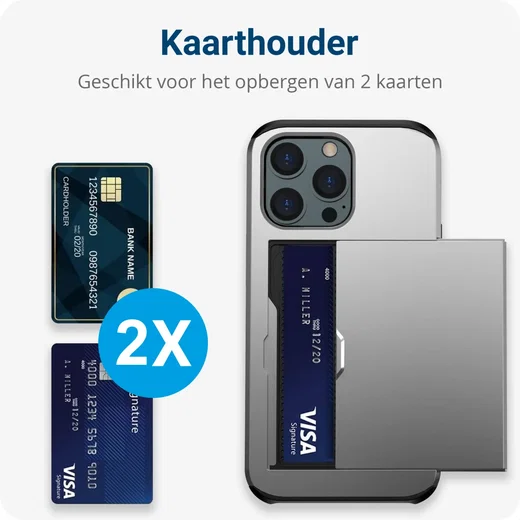 Apple iPhone 15 Pro Hoesje met Slider Kaarthouder Back Cover Grijs afbeelding 6