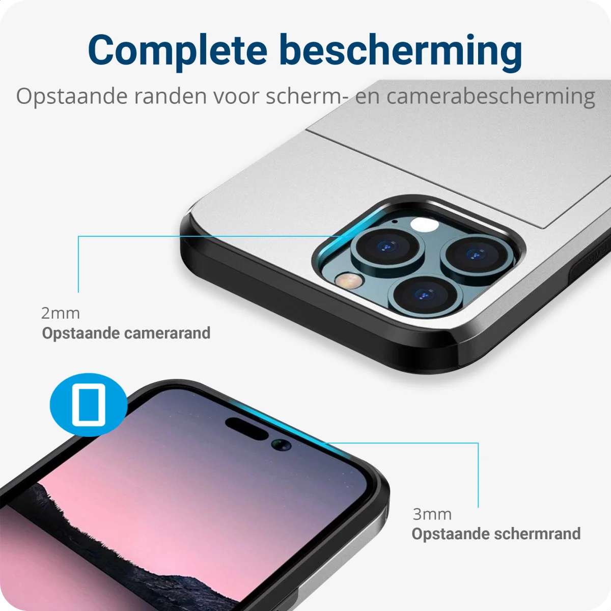 Apple iPhone 15 Pro Hoesje met Slider Kaarthouder Back Cover Grijs afbeelding 9