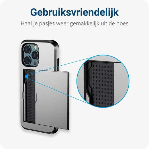 Apple iPhone 15 Pro Hoesje met Slider Kaarthouder Back Cover Grijs afbeelding 13