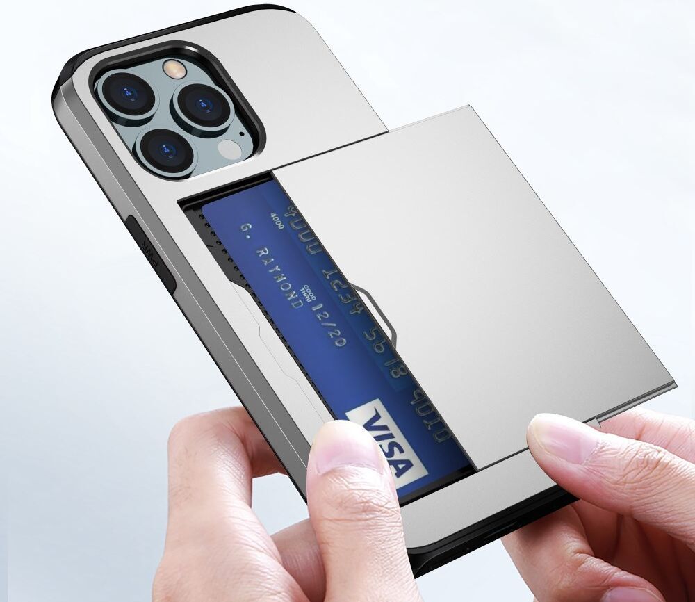 Apple iPhone 15 Pro Hoesje met Slider Kaarthouder Back Cover Grijs afbeelding 16
