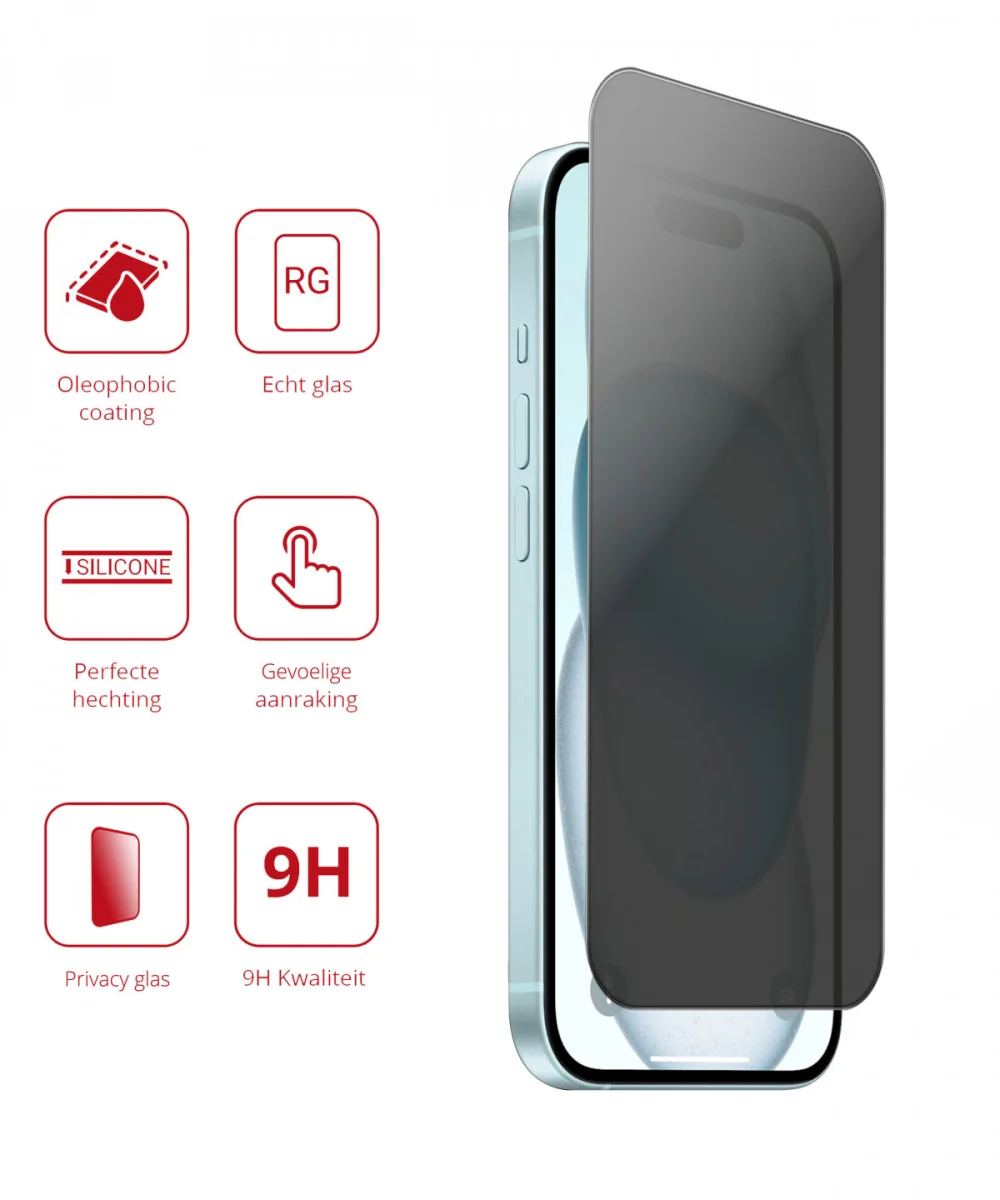 Rosso Apple iPhone 15 9H Tempered Glass Screen Protector Privacy afbeelding 2