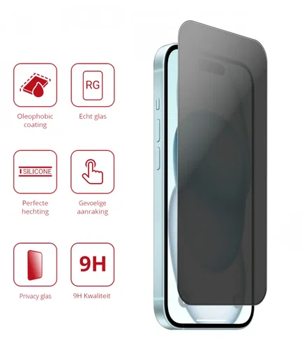 Rosso Apple iPhone 15 9H Tempered Glass Screen Protector Privacy afbeelding 2