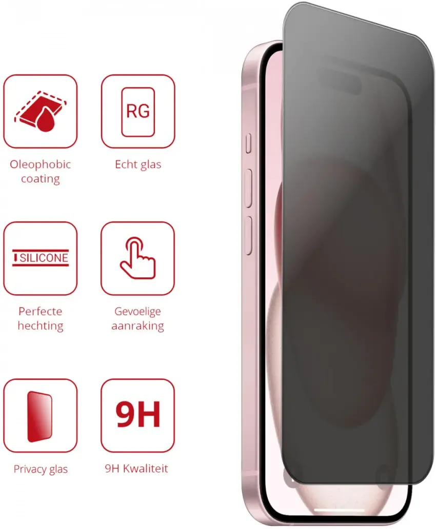 Rosso Apple iPhone 15 Plus 9H Tempered Glass Screen Protector Privacy afbeelding 3