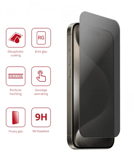 Rosso Apple iPhone 15 Pro 9H Tempered Glass Screen Protector Privacy afbeelding 3
