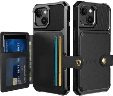Apple iPhone 15 3 in 1 Back Cover Portemonnee Hoesje Zwart