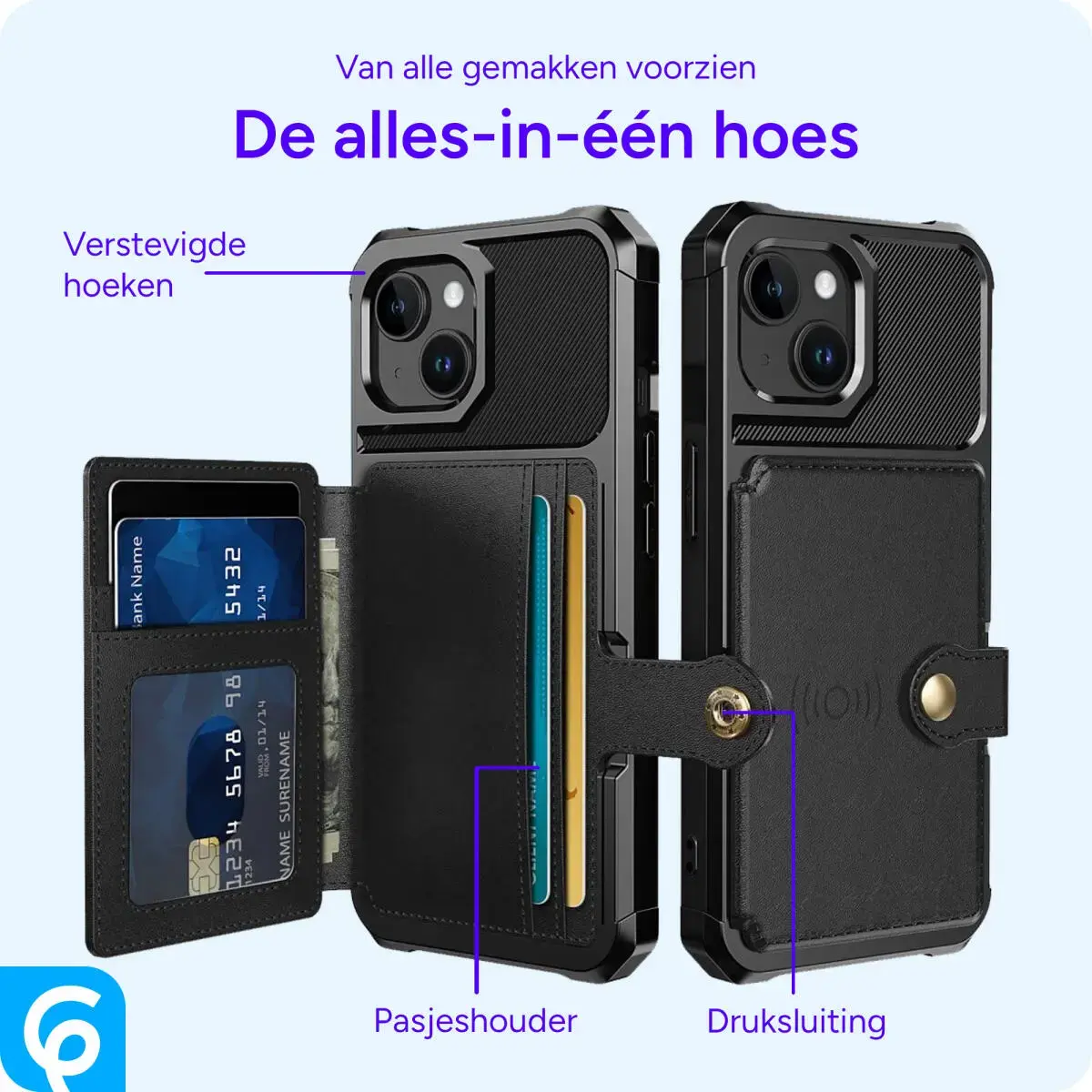 Apple iPhone 15 3 in 1 Back Cover Portemonnee Hoesje Zwart afbeelding 5