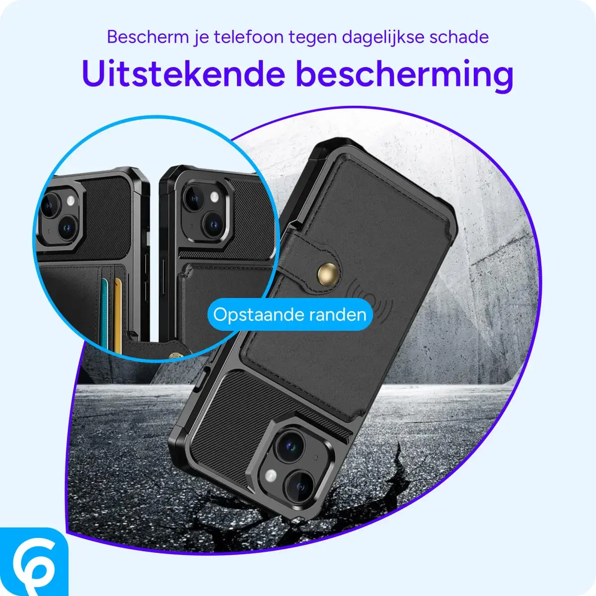 Apple iPhone 15 3 in 1 Back Cover Portemonnee Hoesje Zwart afbeelding 8