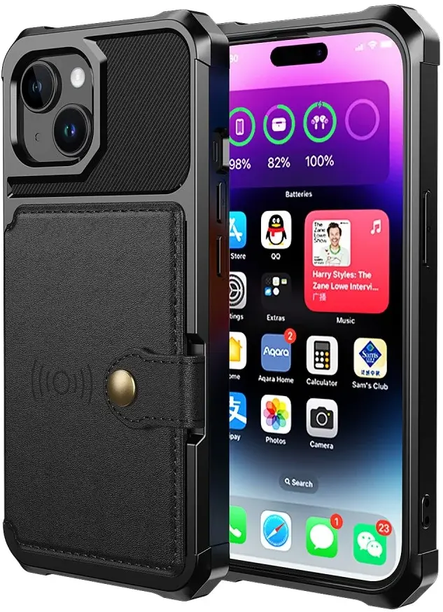 Apple iPhone 15 3 in 1 Back Cover Portemonnee Hoesje Zwart afbeelding 10