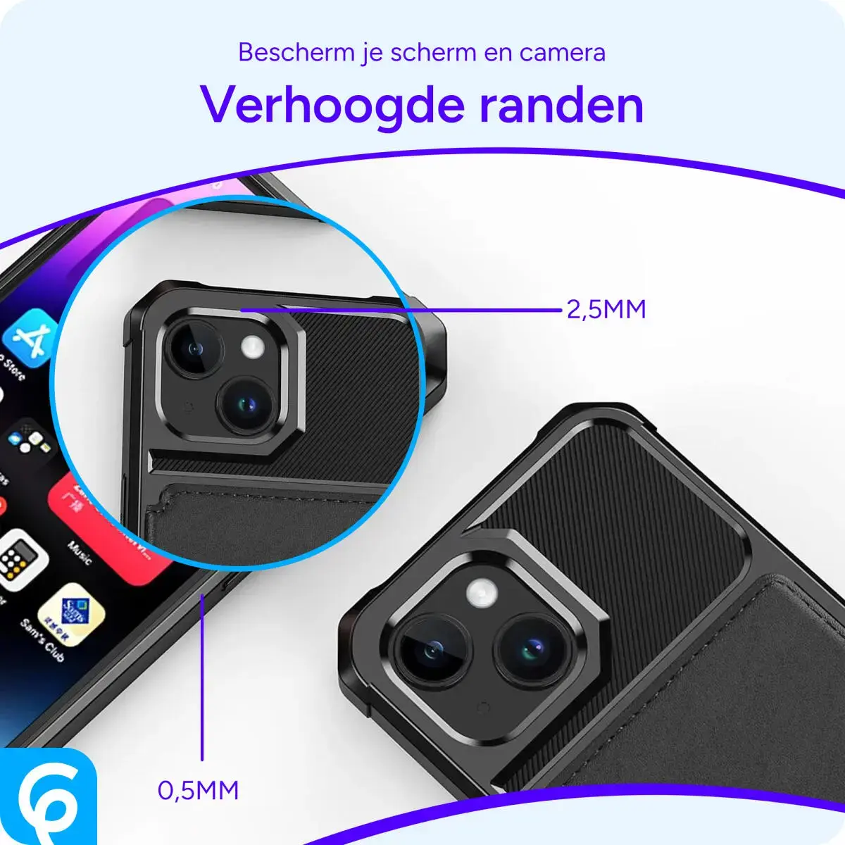 Apple iPhone 15 3 in 1 Back Cover Portemonnee Hoesje Zwart afbeelding 3