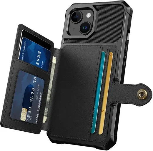 Apple iPhone 15 3 in 1 Back Cover Portemonnee Hoesje Zwart afbeelding 11