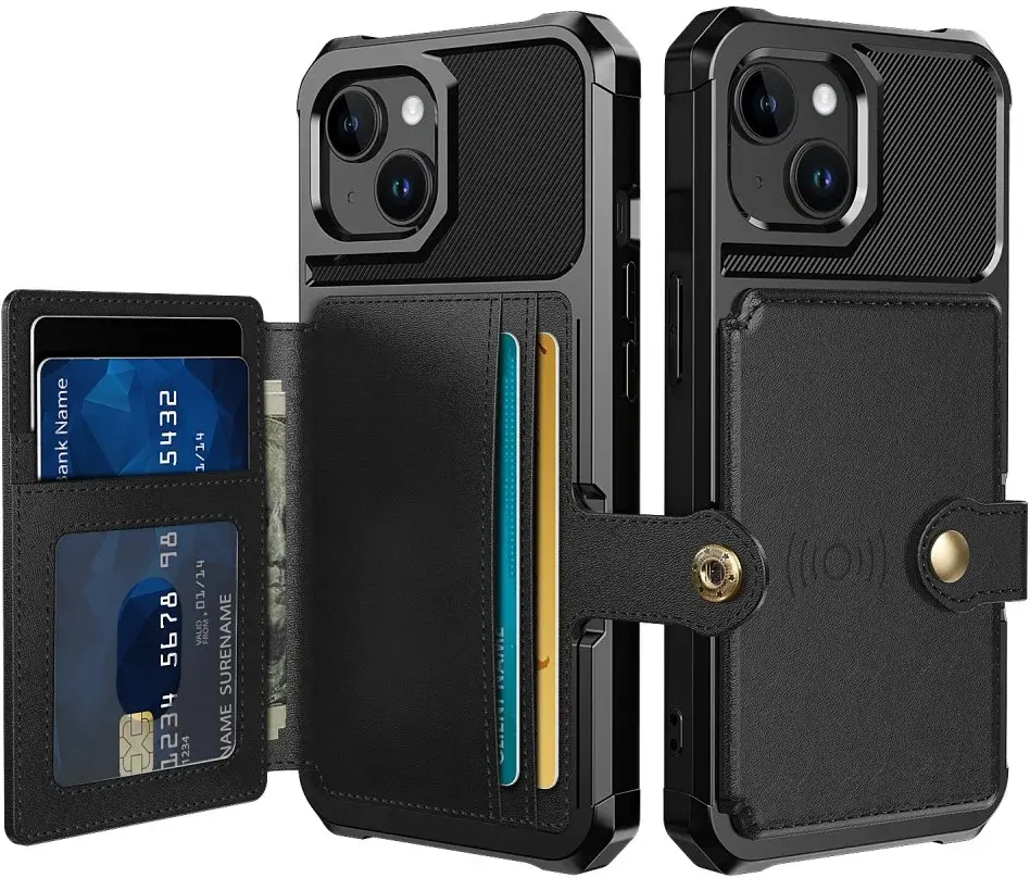 Apple iPhone 15 Plus 3 in 1 Back Cover Portemonnee Hoesje Zwart afbeelding 2