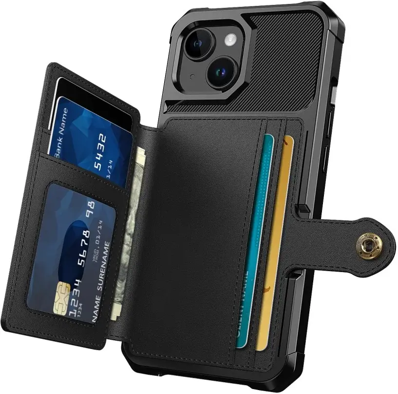 Apple iPhone 15 Plus 3 in 1 Back Cover Portemonnee Hoesje Zwart afbeelding 5