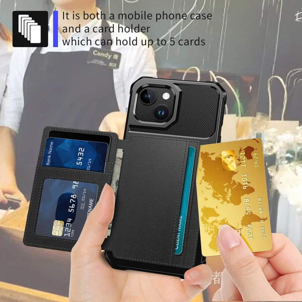 Apple iPhone 15 Plus 3 in 1 Back Cover Portemonnee Hoesje Zwart afbeelding 9