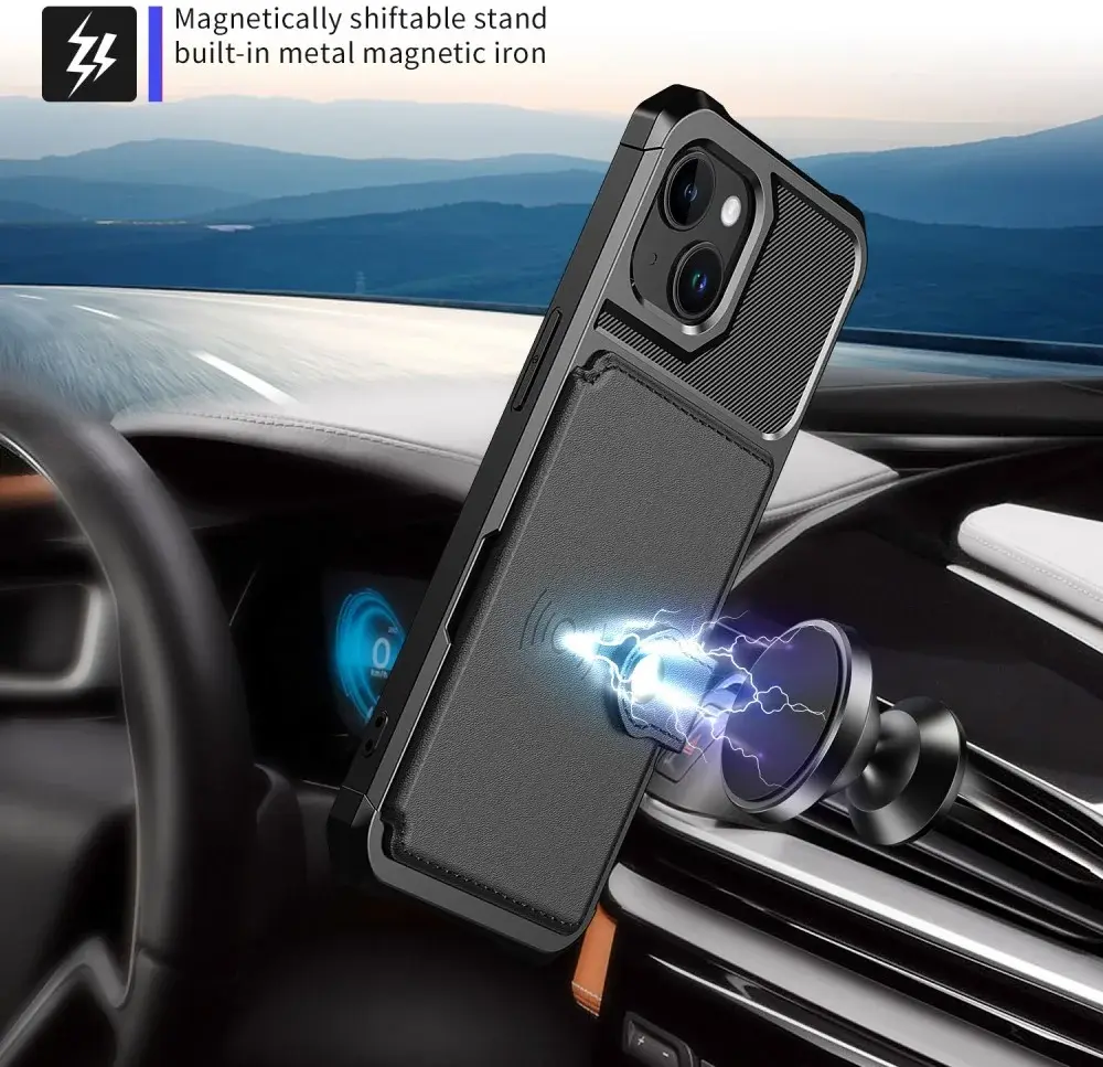 Apple iPhone 15 Plus 3 in 1 Back Cover Portemonnee Hoesje Zwart afbeelding 8