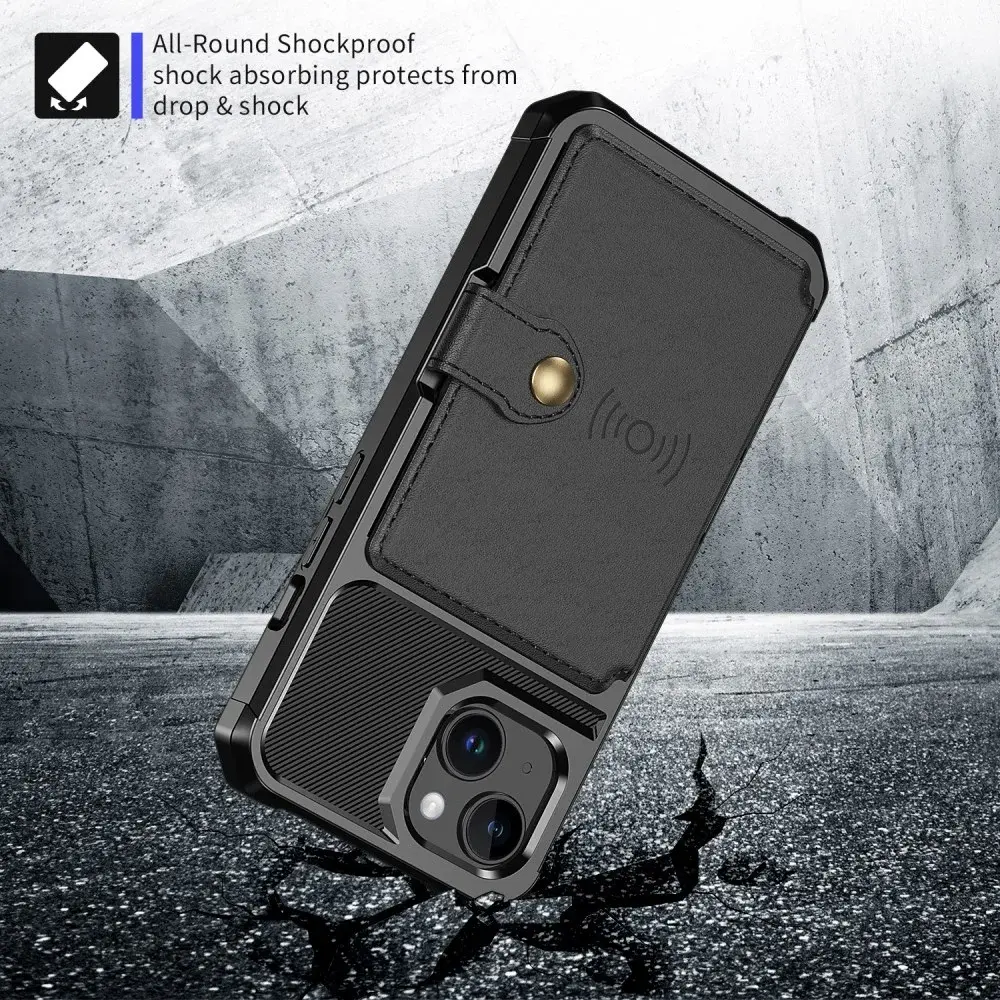 Apple iPhone 15 Plus 3 in 1 Back Cover Portemonnee Hoesje Zwart afbeelding 6
