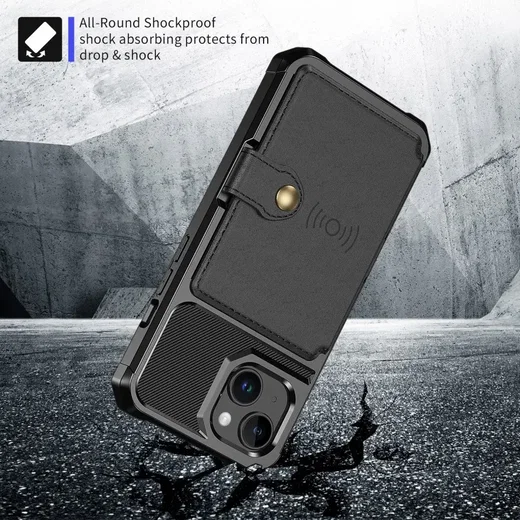 Apple iPhone 15 Plus 3 in 1 Back Cover Portemonnee Hoesje Zwart afbeelding 6