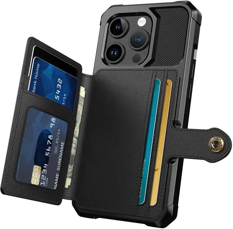 Apple iPhone 15 Pro 3 in 1 Back Cover Portemonnee Hoesje Zwart afbeelding 2